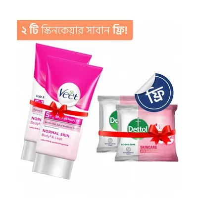 Veet Hair Removal Cream for Normal Skin (Free Dettol Soap 2 pcs) 25 gm